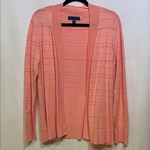 Karen Scott Pink Cardigan Sweater with Textured Stripes
